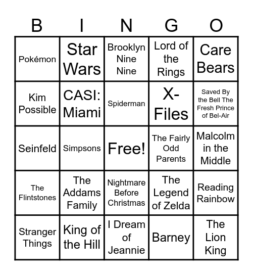 Theme Songs Bingo Card