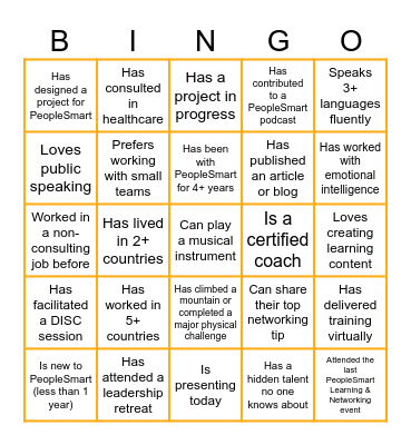 Networking Bingo Card