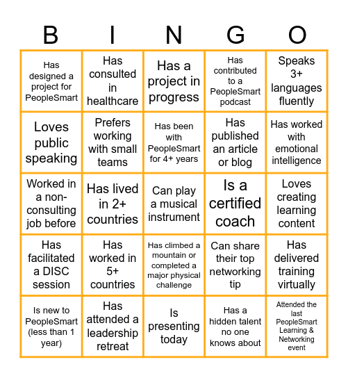 Networking Bingo Card