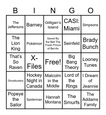 Theme Songs Bingo Card