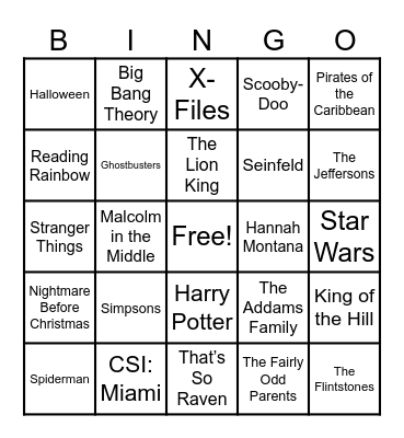 Theme Songs Bingo Card