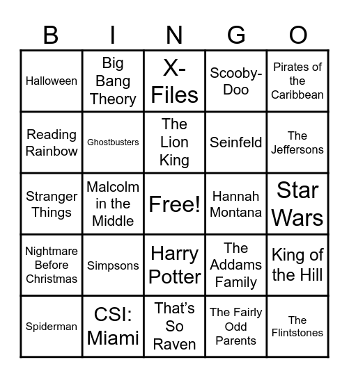 Theme Songs Bingo Card