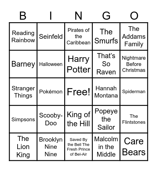 Theme Songs Bingo Card