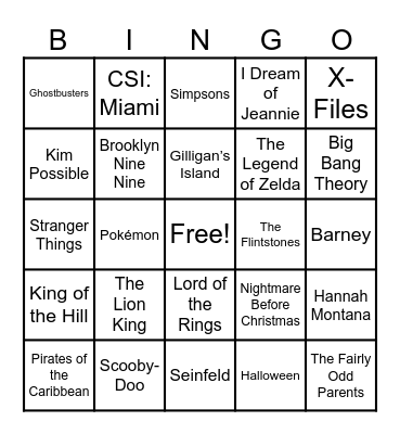 Theme Songs Bingo Card