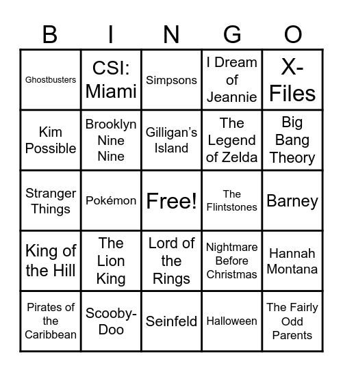 Theme Songs Bingo Card