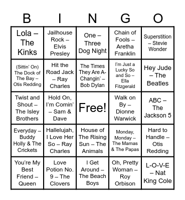 Golden Oldies Bingo Card