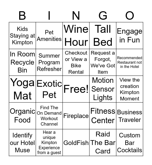 Hotel Monaco Salt Lake City Bingo Card