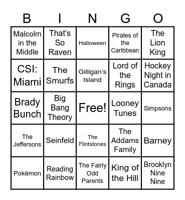Theme Songs! Bingo Card