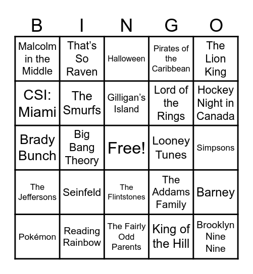Theme Songs! Bingo Card