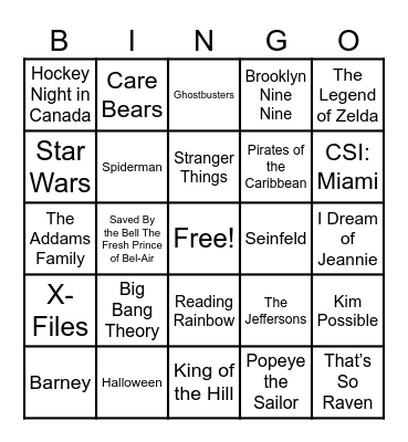 Theme Songs Bingo Card