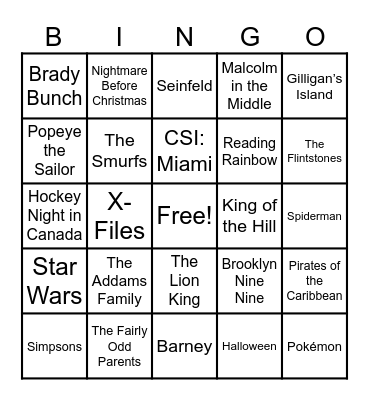 Theme Songs! Bingo Card