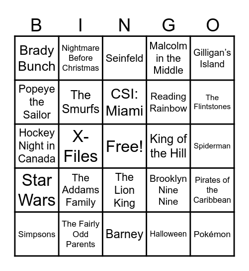 Theme Songs! Bingo Card