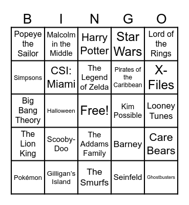 Theme Songs Bingo Card