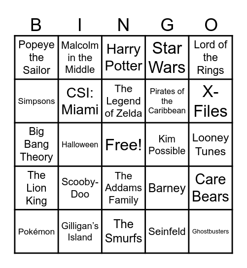 Theme Songs Bingo Card