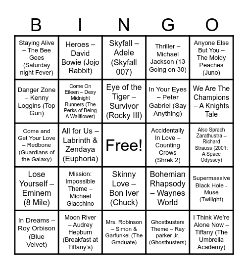 Movies & TV Bingo Card