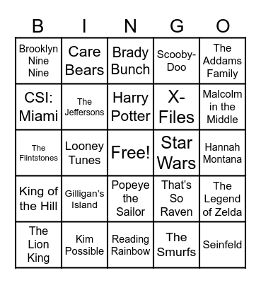 Theme Songs Bingo Card