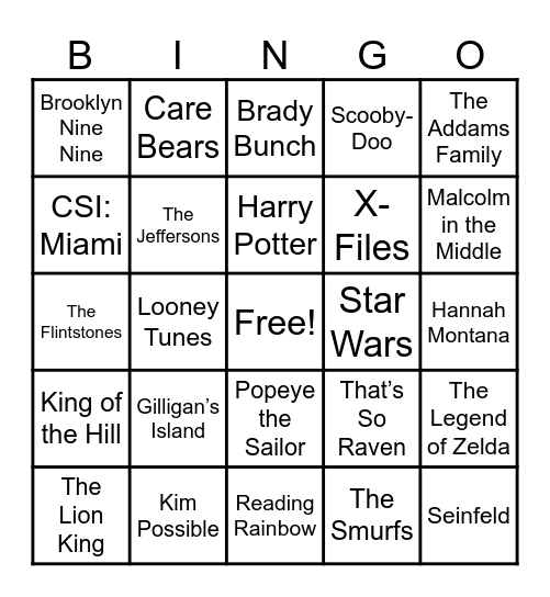 Theme Songs Bingo Card
