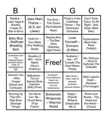 Movies & TV Bingo Card