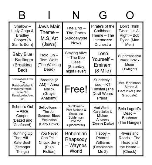 Movies & TV Bingo Card