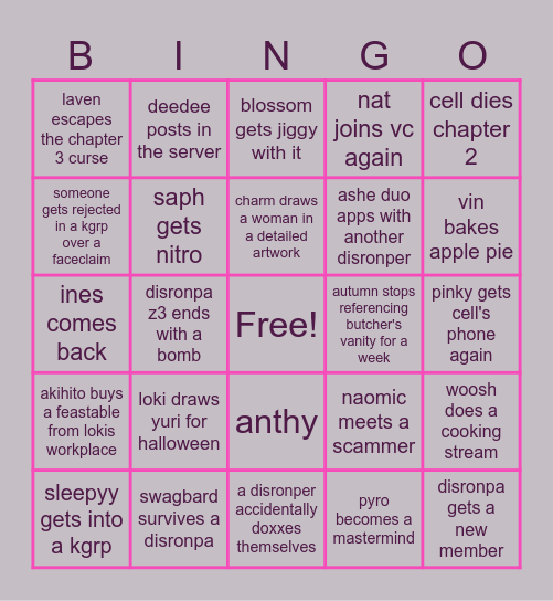 disronpa Bingo Card