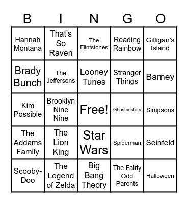 Theme Songs Bingo Card