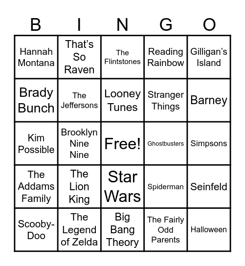 Theme Songs Bingo Card