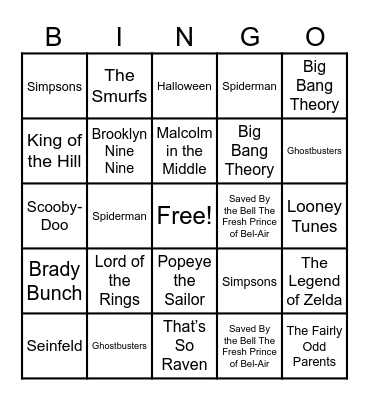 Theme Songs Bingo Card