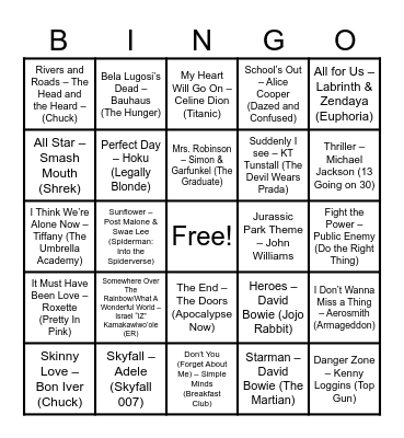 Movies & TV Bingo Card