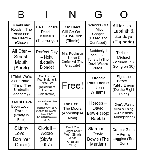 Movies & TV Bingo Card