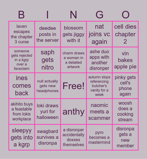 disronpa Bingo Card