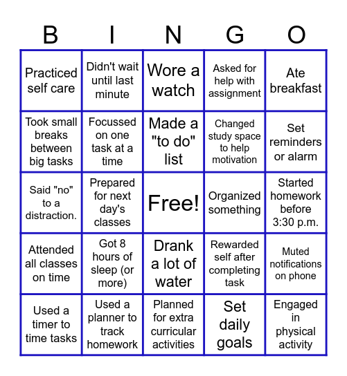 Time Management BINGO Card