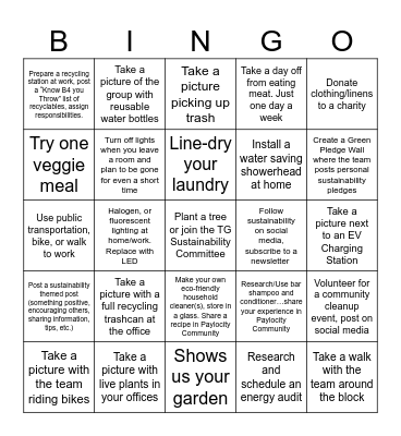 Sustainability Bingo Card