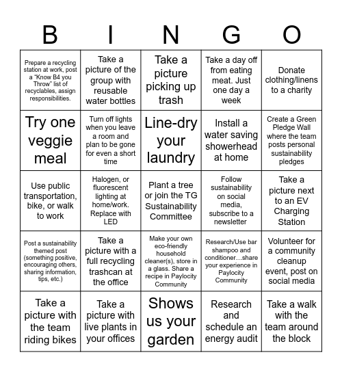 Sustainability Bingo Card