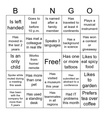 Get To Know You BINGO Card