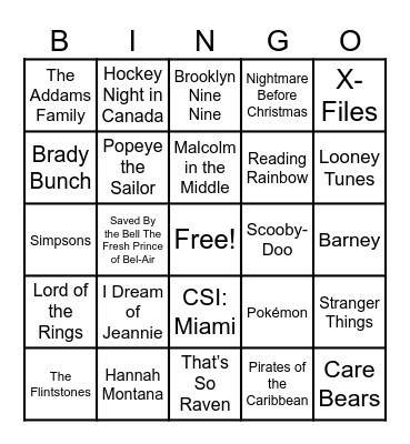 Theme Songs Bingo Card