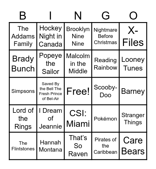 Theme Songs Bingo Card