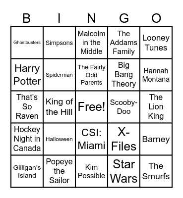 Theme Songs Bingo Card