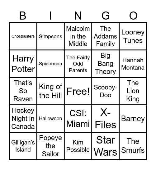 Theme Songs Bingo Card