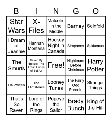 Theme Songs Bingo Card