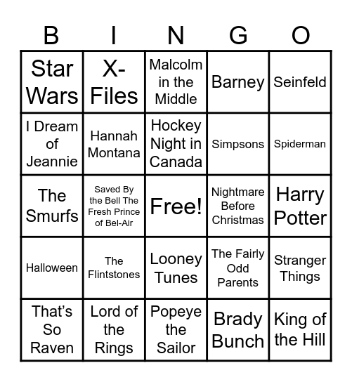 Theme Songs Bingo Card