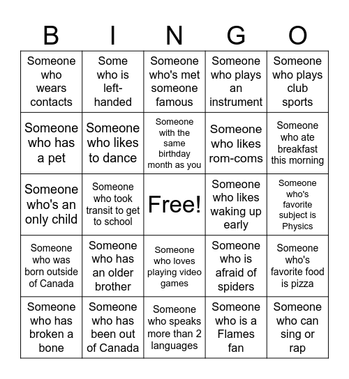 Human Bingo Card