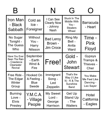 70's Hits! Bingo Card