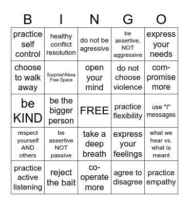 Anger Management Bingo Card