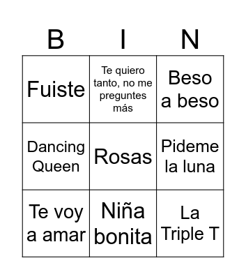 Bingo Musical Bingo Card