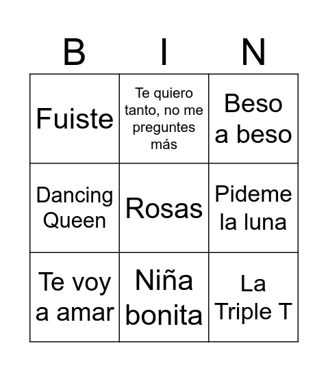 Bingo Musical Bingo Card