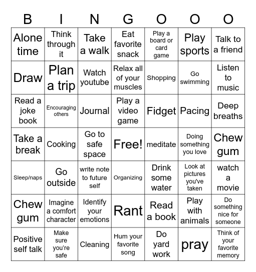 Class Coping Skills Bingo Card