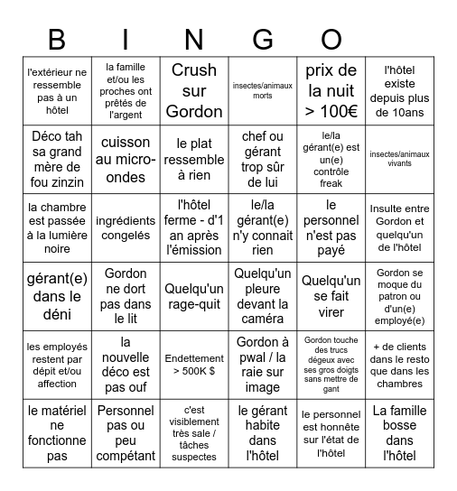 Cauchemar à l'Hôtel Bingo Card