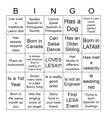 LESA Kickoff BINGO Card