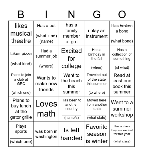 Find-a-Friend BINGO Card