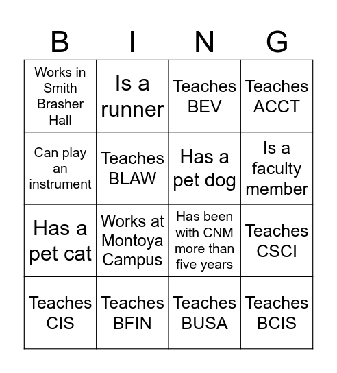 BHT Get to Know You Bingo Card